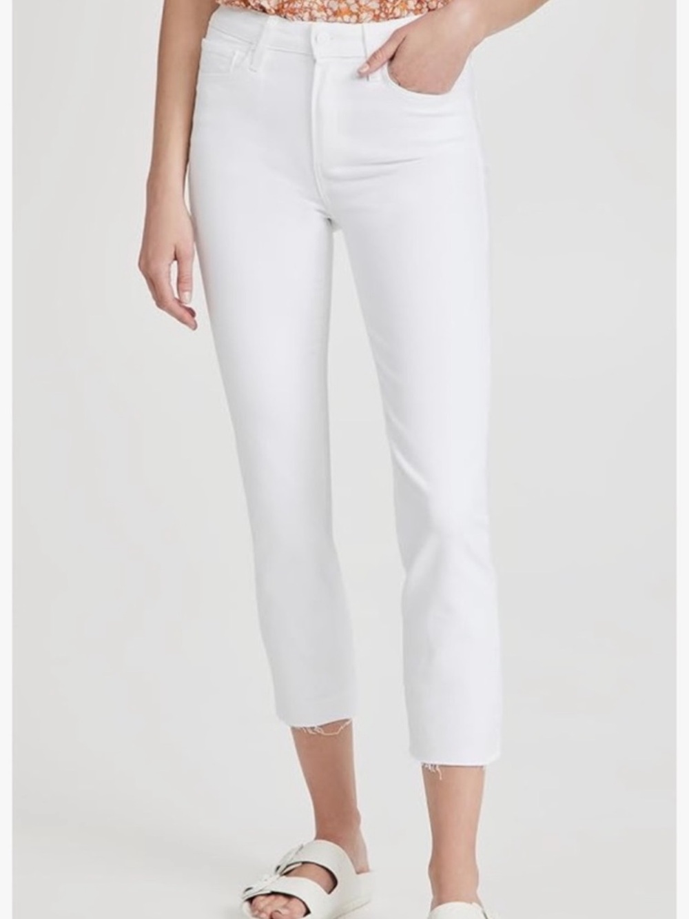 PAIGE Women's Cindy High-Rise Straight Cropped Raw Hem Jeans Crisp white 26